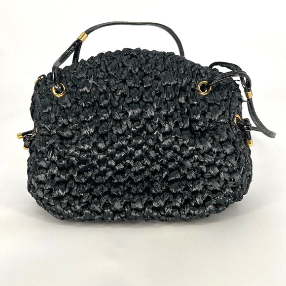 Vintage Rodo Handbag Black‎ Crossbody Straw Weave Classic Italy Designer - Picture 1 of 14